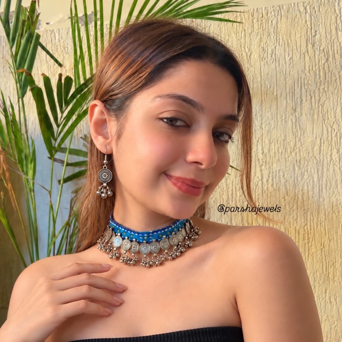 Fabric oxidised choker set view 1