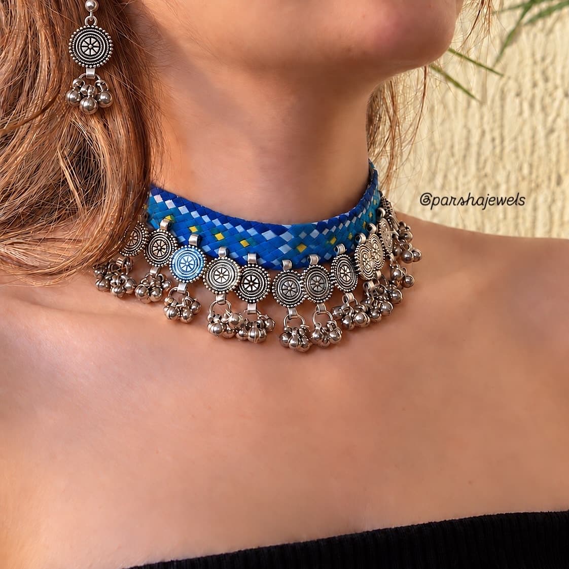 Fabric oxidised choker set view 2
