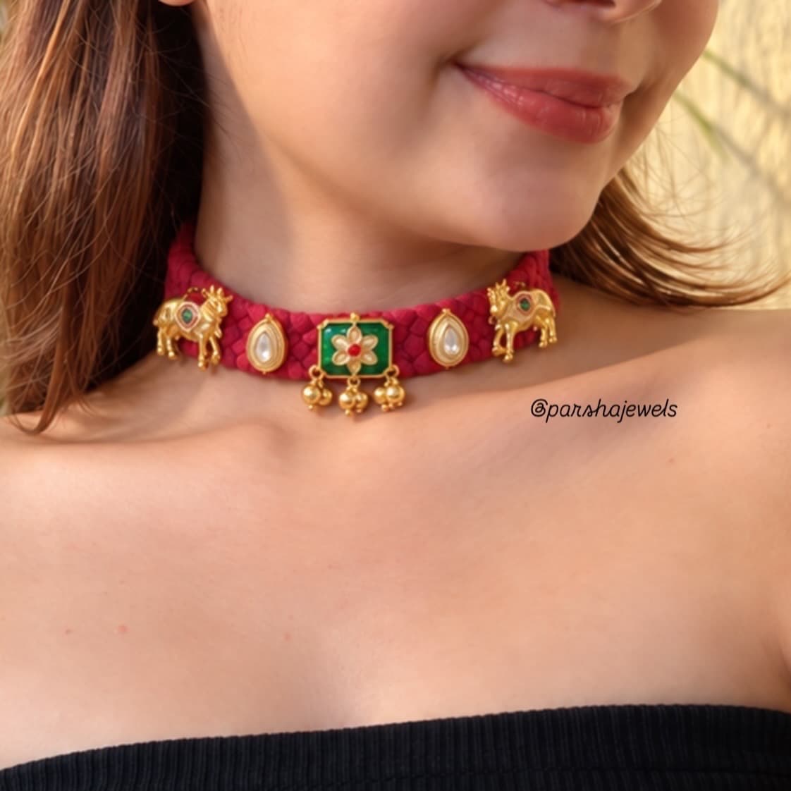 Maroon Kundan choker view 2