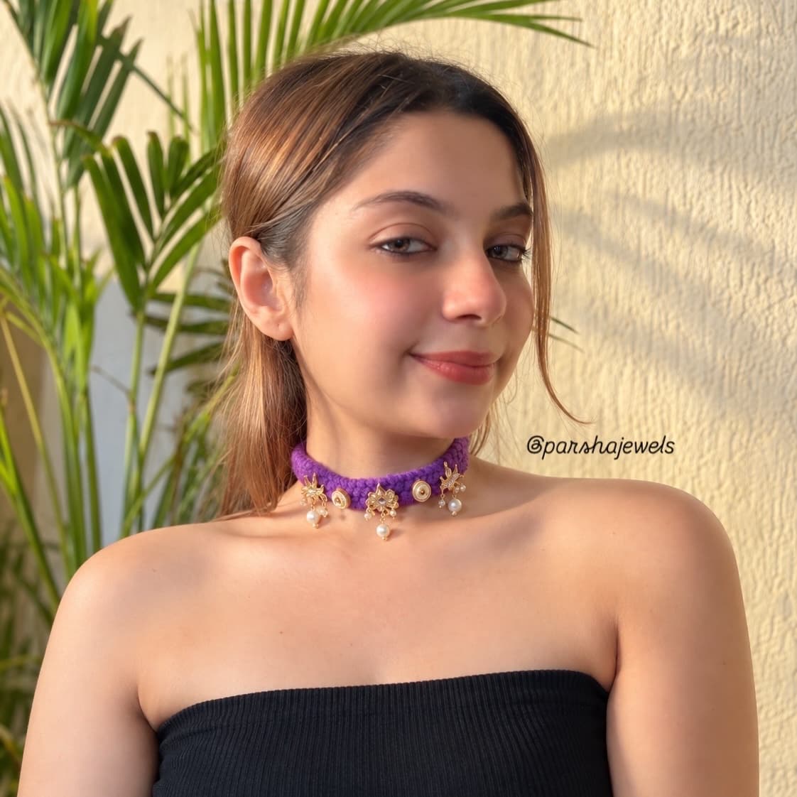 Purple Kundan choker view 1