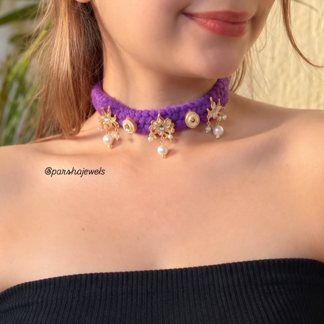 Purple Kundan choker view 2